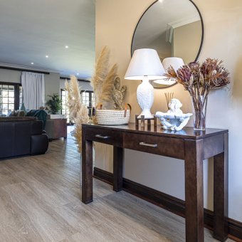 Blue qurtz vinyl floor in an entrance hall